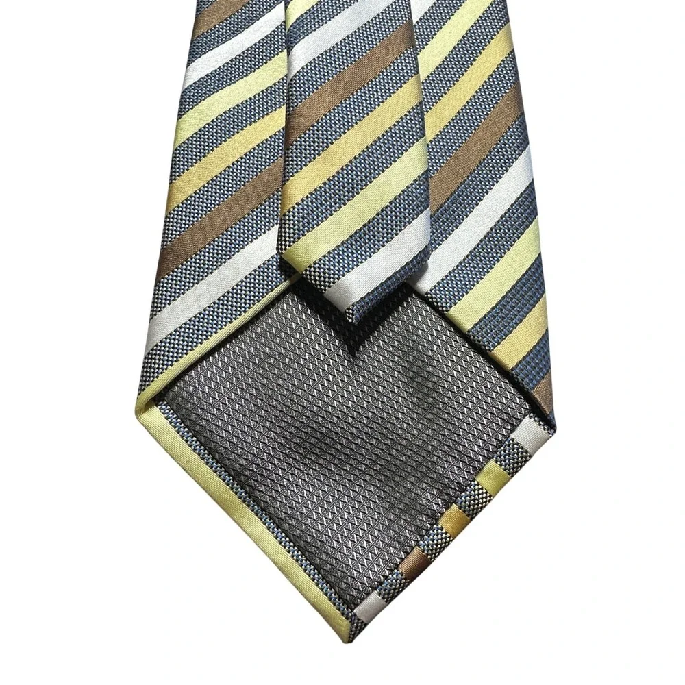 Bergamo New York Mens‎ Striped Necktie Gold Brown Silver Blue Woven Polyester